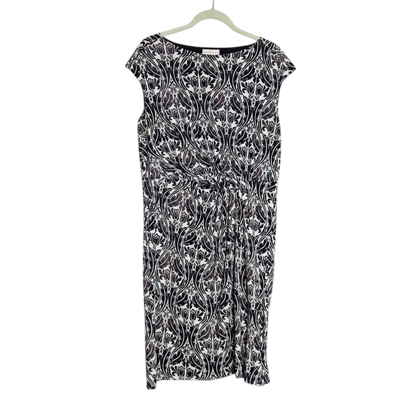 Tory Burch Odila Silk Faux Wrap Twisted Front Shift Dress Black White Brown XL - Picture 4 of 10